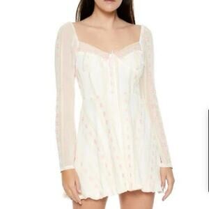 Forever 21 Lace Floral Mini Dress Pink Rose Embroidery Coquette Cottagecore M/L